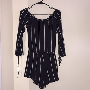 Black & White Striped Off-the-shoulder Romper